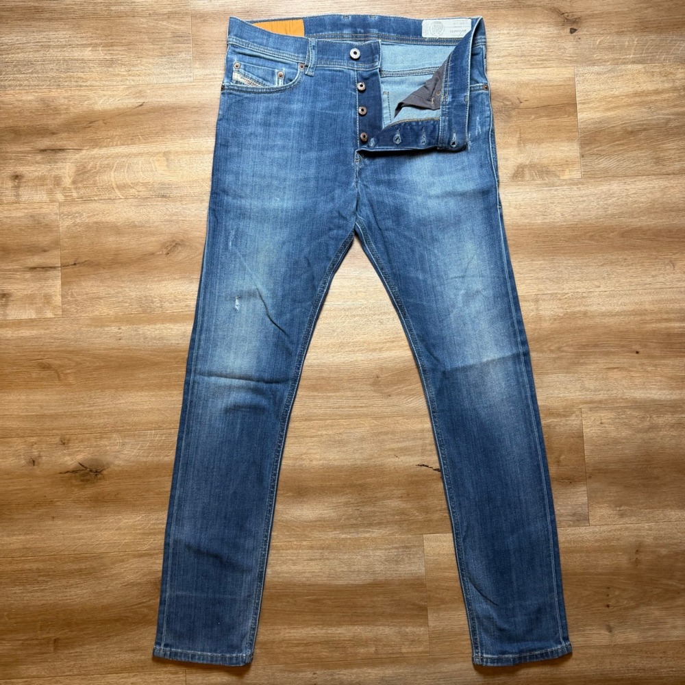 Diesel Tepphar Jeans Men 29x30 Blue Slim Carrot Stretch Denim Distressed 0860L